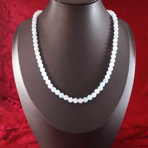 Lysebl Akvamarin perle halskde med 6 mm perler