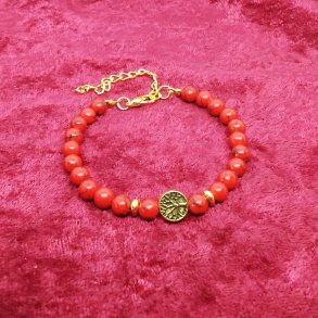 Flot armb�nd med r�de Jaspis / Jasper perler. F�s i 3 st�rrelser