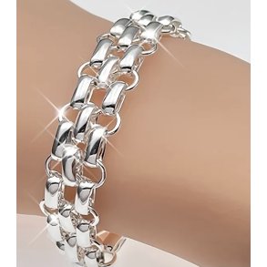 Elegant treledet s925 Sterlings�lv armb�nd til kvinder og m�nd