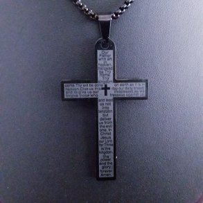 Sort st�l kors med tekst p� Gr� baugrund ( F� tilbage )