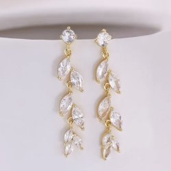 Forgyldte �restikker med lange flotte Zirkon blad vedh�ng 