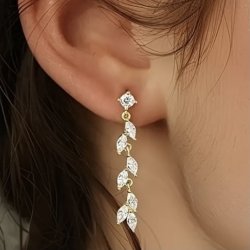 Forgyldte �restikker med lange flotte Zirkon blad vedh�ng 