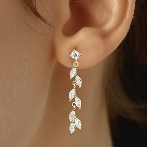 Forgyldte �restikker med lange flotte Zirkon blad vedh�ng 