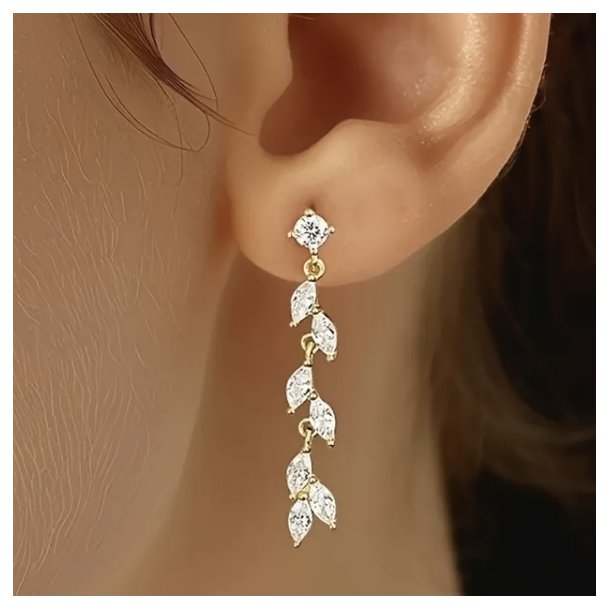 Forgyldte �restikker med lange flotte Zirkon blad vedh�ng 