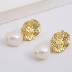 Flotte Guldforgyldte �reringe med �gte Ferskvandsperler