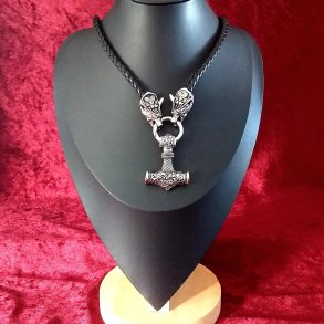 L�der halsk�de med  Fenrisulven og Thors hammer