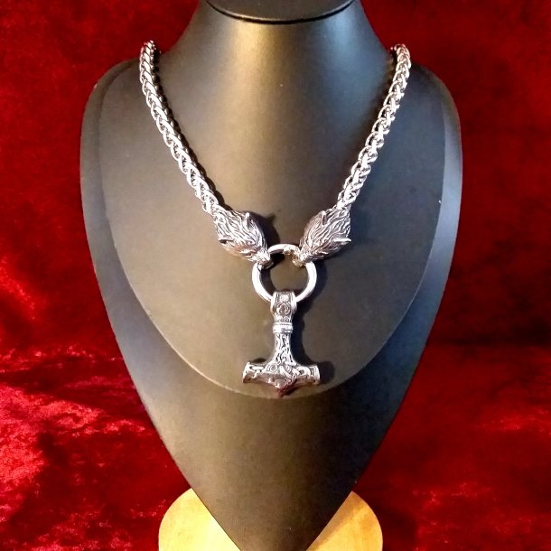 Kraftig St�l- k�de med Fenrisulven og Thors hammer 