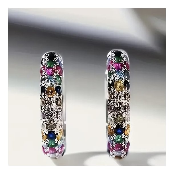 Smukke Hoops Multifarvet s925 Sterlings�lv �reringe