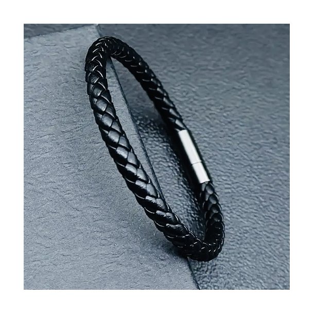Sort flettet herre armbnd i gte lder 