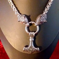 Kraftig St�l- k�de med Fenrisulven og Thors hammer 