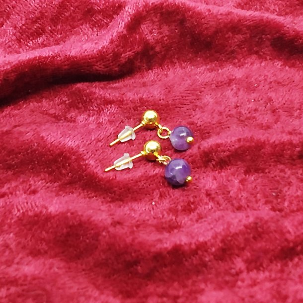 HF : Flotte stik reringe med naturlige 4mm Amatyst perler
