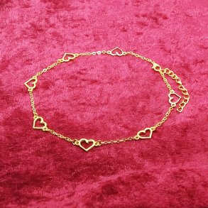 Lang forgyldt ankelk�de med hjerte vedh�ng