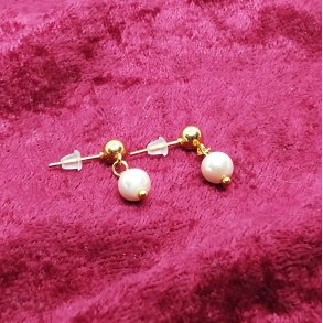 HF : Stik �reringe med flotte rosenfarvet Ferskvandsperler